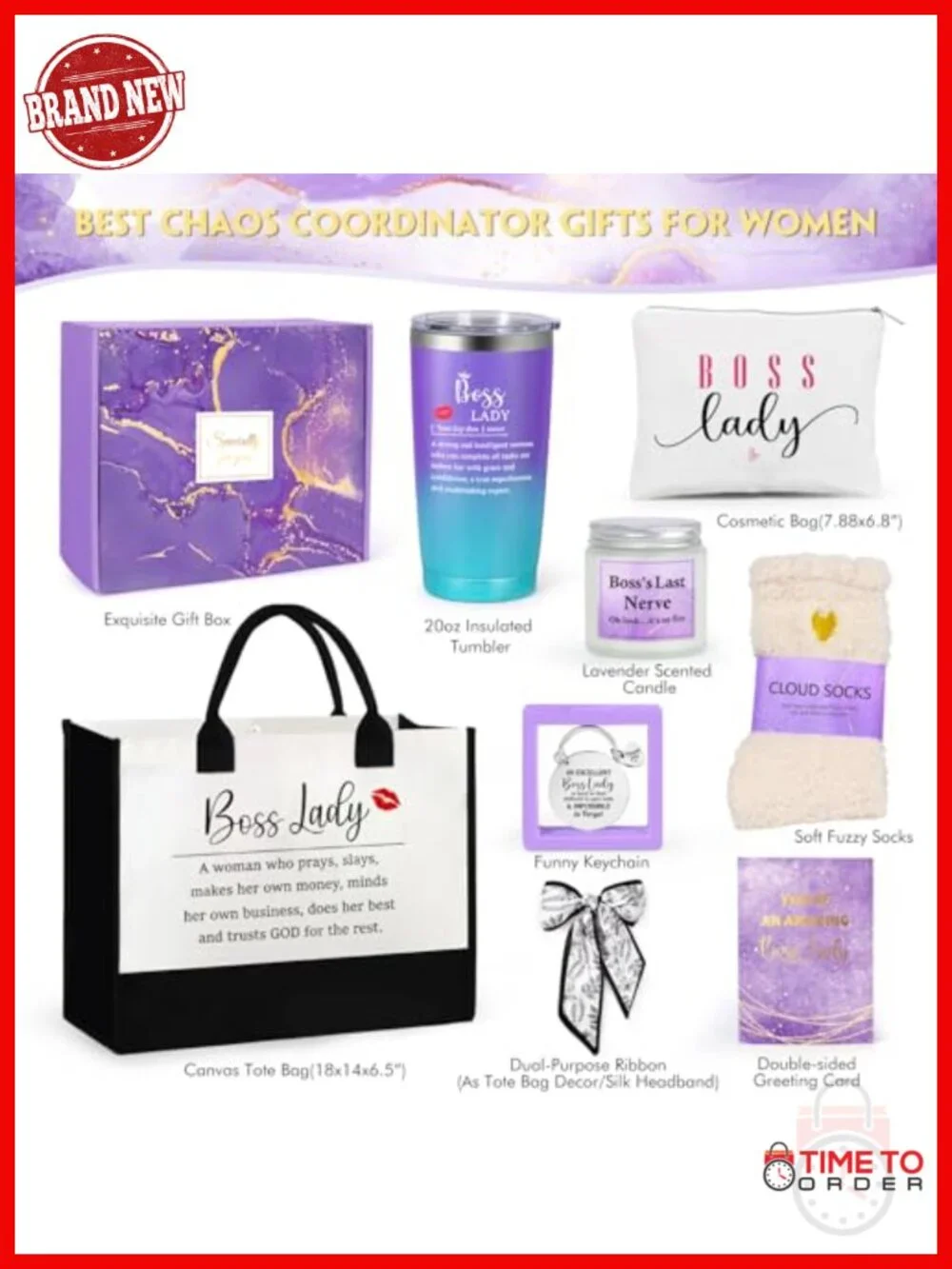 Canvas Tote Bag Gift Set with Tumbler Candle Keychain Socks